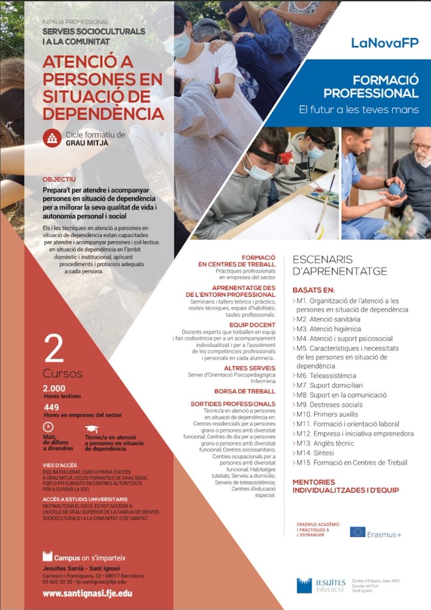 Jordi__Olle's tweet photo. Seguim avançant en #itinerarisacadèmics en #GrauMitjà . #Atencioapersonesensituaciódedependencia #Tapsd .
#MATRICULAOBERTA
Jesuïtes Sarrià -Sant Ignasi
Estudis Professionals
Admissions: 93 602 30 32
admissionsfp.santignasi@fje.edu
#JESarrià
@jesuitesFP
#SomTalentFP
#estudiarFP https://t.co/jzVUwM25YP
