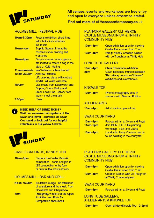 Less than a week to go until Clitheroe Contemporary 2023 gets underway at <a href="/HolmesMill/">Holmes Mill</a> <a href="/PlatformGall/">Platform Gallery</a> <a href="/LancsMuseums/">Lancashire Museums</a> and various venues throughout Clitheroe. Main hub opens at 4.30 for students on friday with the Open venues from 10am with over 120 entries. #clitheroecontemporary