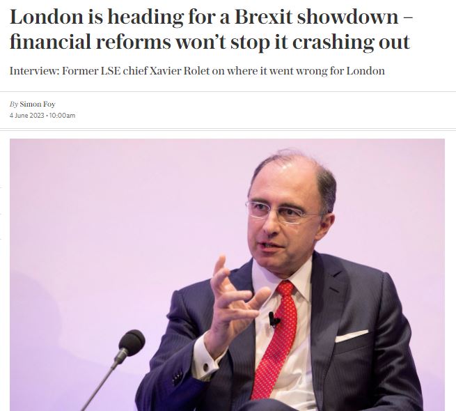 Taxes must be slashed if the City is to survive

The former head of the London Stock Exchange Frenchman Olivier Rolet said the only way to stop the City’s decline was to cut taxes and axe red tape in a total “recalibration of the UK’s punitive fiscal and regulatory framework”.