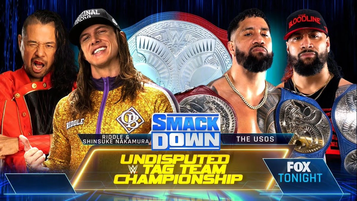 The Usos (c) Vs Riddle & Shinsuke Nakamura on WWE Smackdown on June 3rd, 2022 for the Undisputed WWE Tag Team Championship