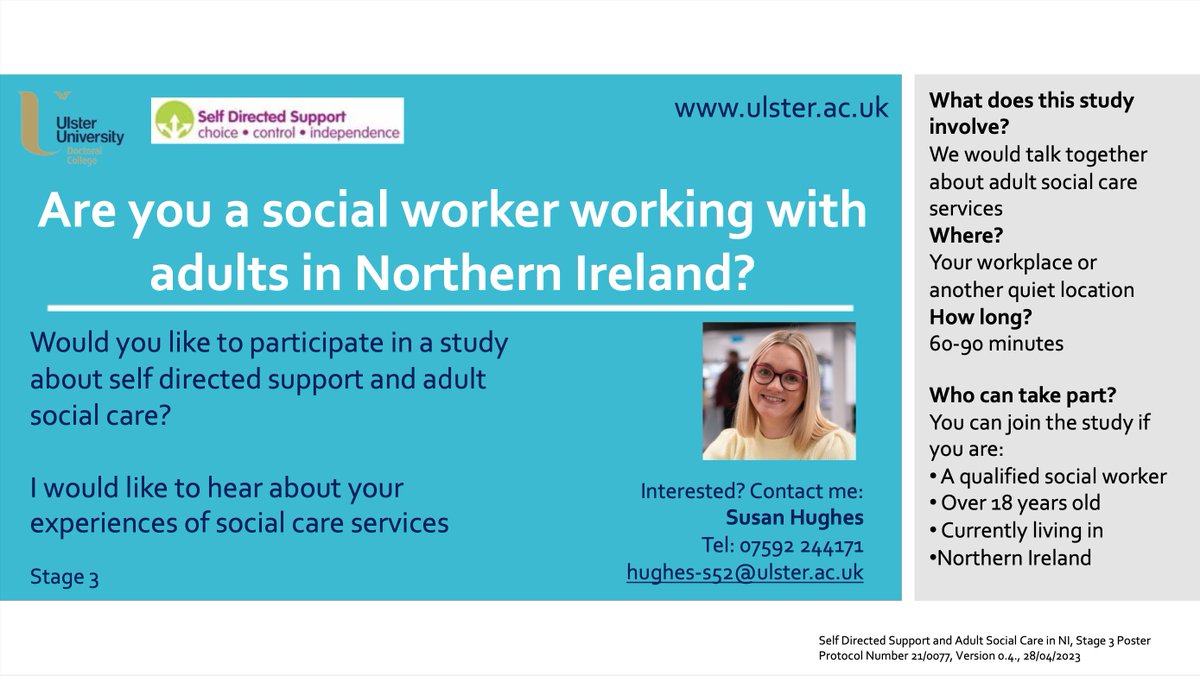 Are you a social worker in NI? Do you work with adults?
I am currently recruiting within Northern, Southern and Western HSC Trusts.
Please consider taking part in my PhD study on self directed support in Northern Ireland.
Contact me for more information