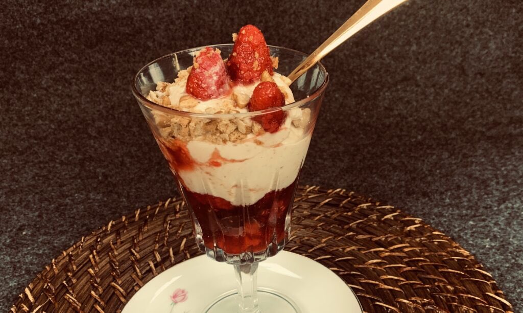 Frosty Cheesecake Soft-Serve Dessert with Honey-Glazed Sweet Berries is a great #NationalCheeseDay recipe - it has a 3 ingredient sauce that will make your eaters smile at dessert time. Find the full #recipe gloriagoodtaste.com #CheeseDay
