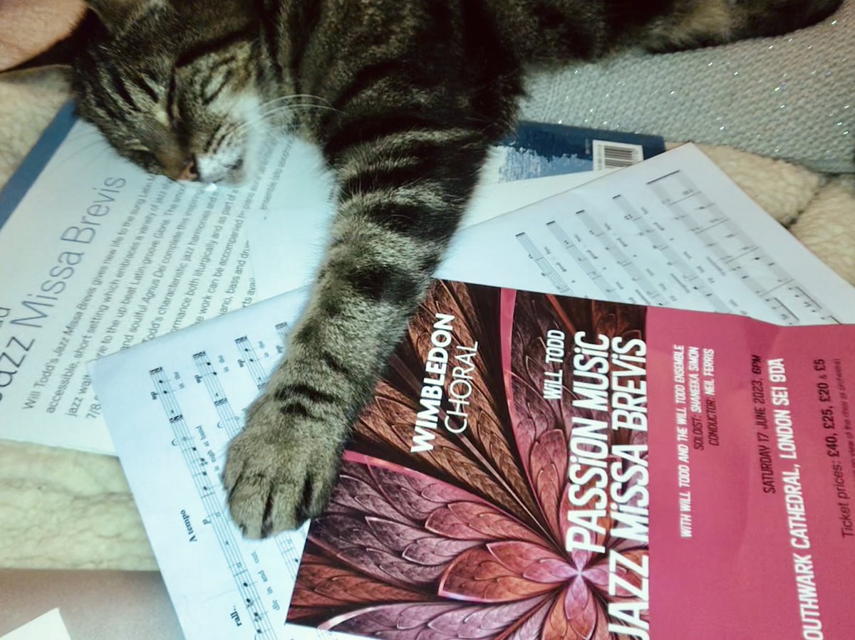 Chirpy_Chick's tweet image. Listening to her rehearse this all today has been exhausting says Benny the cat. @WimbledonChoral upping the ante for @neilcpferris Monday rehearsal. Looking forward to performing @Will_Todd_Music 17 June @Southwarkcathed trybooking.com/uk/events/land…
