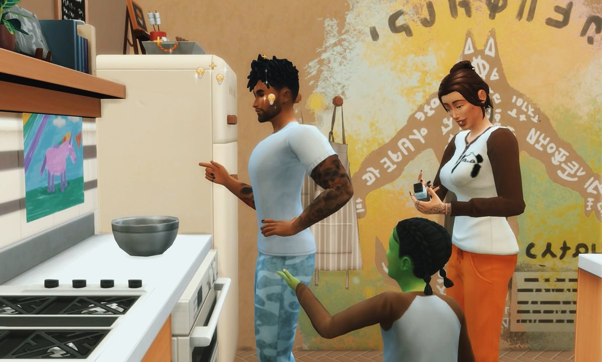 'We were waiting for you baby, c'mon let cook dinner.'
'What are we making, daddy?'
'Well, Mila found these recipes for matzah ball soup & challah bread. How does that sound?'
'Sounds great! We never had these dishes before.'
'Yeah, that's because they're new.'
#ShowUsYourSims