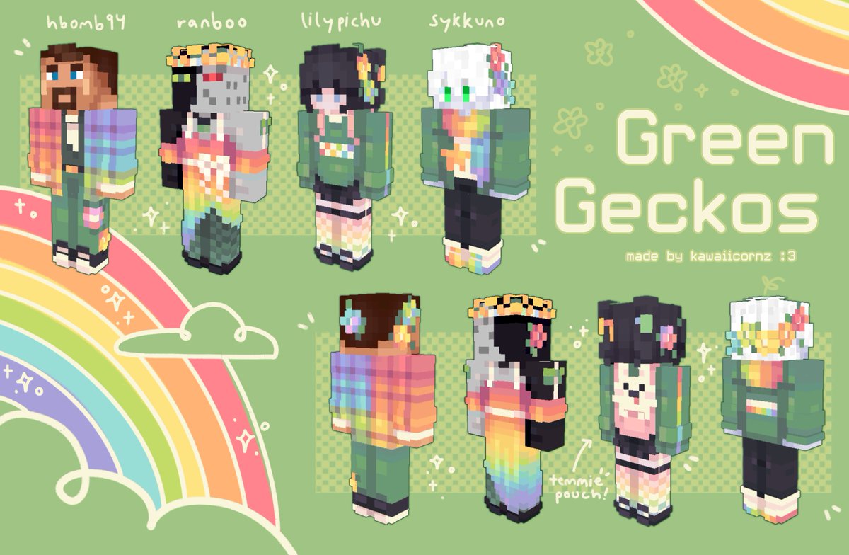 green geckos skins for MCC pride!! :D 💚💚

(links to download are in the replies)
#hbomb94fanart #ranboofanart #lilypichufanart #sykkunofanart #mccskins #mccpride #mccfanart