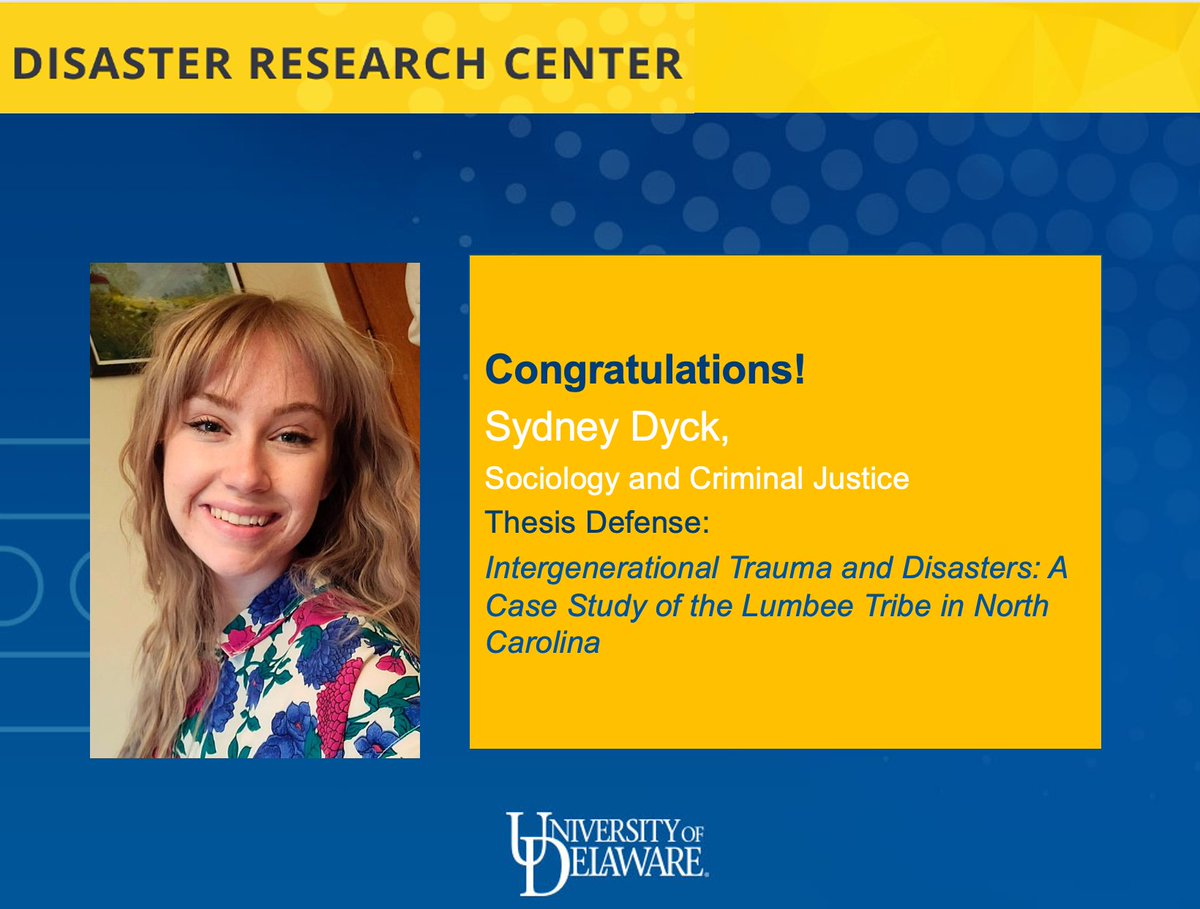 Disaster Research Center, University of Delaware (@udeldrc) on Twitter photo Congratulations #DRC/<a href="/UDSocCJ/">UD Sociology and Criminal Justice</a> student Sydney Dyck on a successful master's thesis defense! <a href="/sydneydyck2/">sydney dyck</a> <a href="/UDelaware/">Univ. of Delaware</a> <a href="/UDGradStudents/">Univ. of Delaware Graduate College</a> <a href="/UDResearch/">UD Research</a> #UDel #BlueHens Congratulations #DRC/<a href="/UDSocCJ/">UD Sociology and Criminal Justice</a> student Sydney Dyck on a successful master's thesis defense! <a href="/sydneydyck2/">sydney dyck</a> <a href="/UDelaware/">Univ. of Delaware</a> <a href="/UDGradStudents/">Univ. of Delaware Graduate College</a> <a href="/UDResearch/">UD Research</a> #UDel #BlueHens