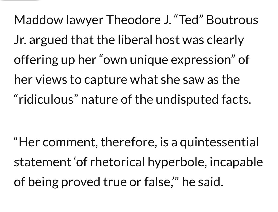 Rachel Maddow's lawyers in court: Maddow's show contains 'quintessential statements of rhetorical hyperbole, incapable of being proved true or false.'

That is the real MSNBC.

@chucktodd