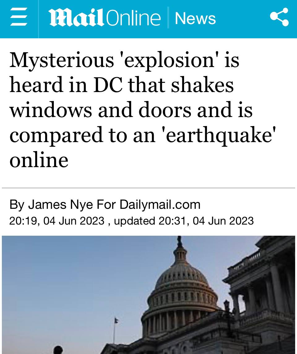 #DC ‘explosion’ may have been an F-16 sonic boom during DC #AirNationalGuard defence drills.

Who's minding the shop?

Mysterious 'explosion' is heard in DC that shakes windows and doors and is compared to an 'earthquake' 

dailymail.co.uk/news/article-1…