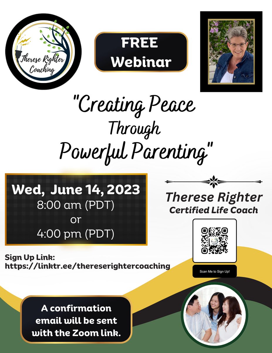 Coach_Therese's tweet photo. Parents!
Join me for a FREE webinar on Wed, June 14, 2023, at either 8:00 am (PDT) or 4:00 pm (PDT) to learn how you can reconnect with your child, recharge your power, and generate the peaceful, communicative family you desire. 

Sign up here:  https://t.co/2Le2W7JFkO https://t.co/YnJASCI34X
