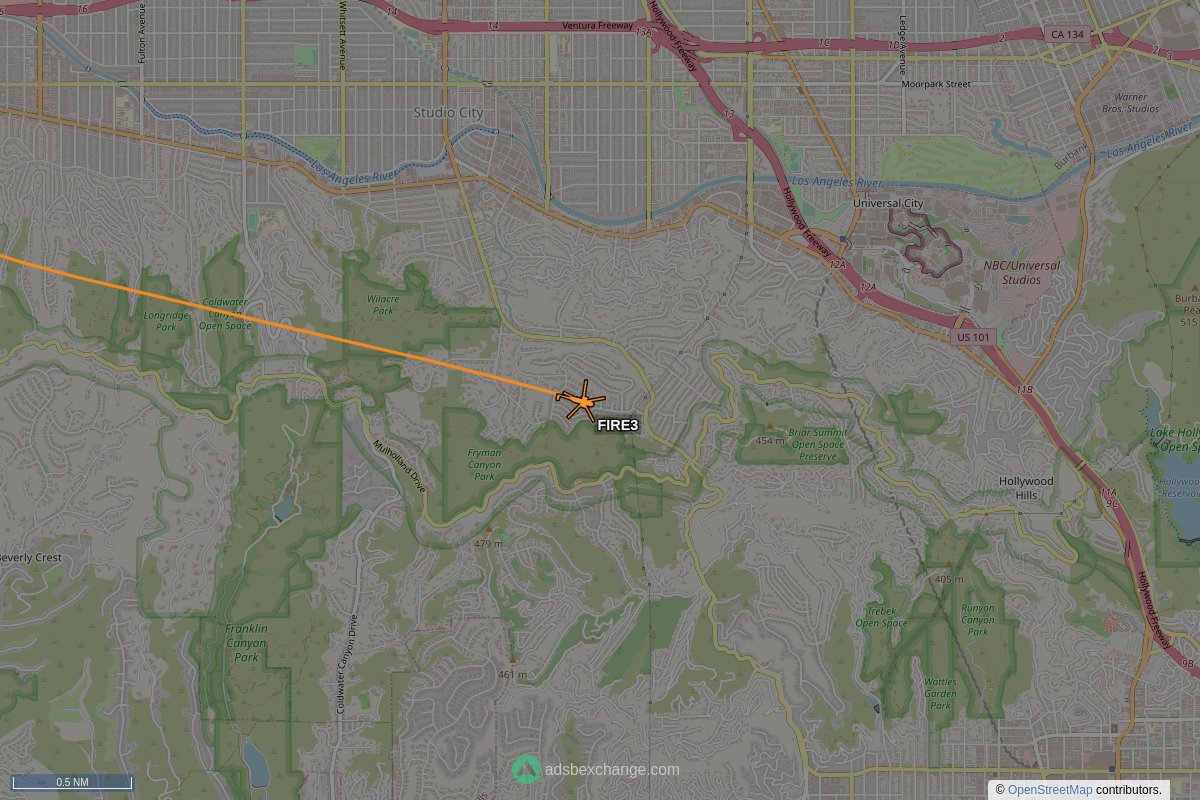 ffoverhead's tweet image. LAFD #N303FD callsign #FIRE3 (a A139) was seen near Studio City, Los Angeles, CA at approx 20:26 UTC squawking 212 globe.adsbexchange.com/?icao=a32af8&amp;amp;z… #LAFD #LAFire