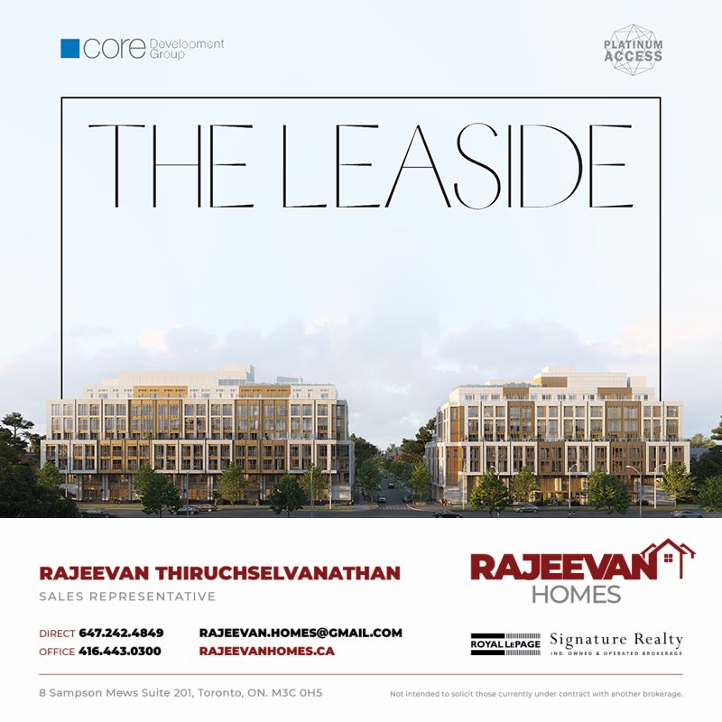 Welcome to The Leaside, a contemporary modern luxury boutique condominium in one of Toronto’s most desirable neighbourhoods. Consisting of two 8-story towers, The Leaside offers spacious and well-appointed suites featuring modern high-end finishes.