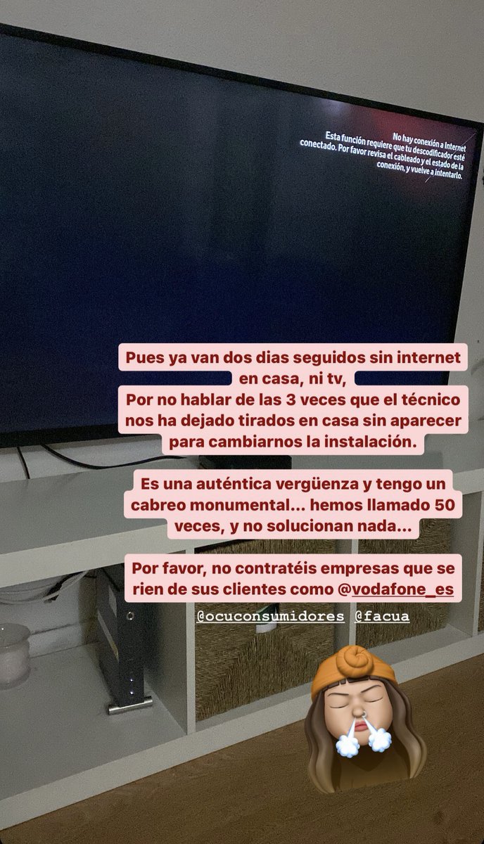 Servicio pésimo… <a href="/vodafone_es/">Vodafone España</a> <a href="/VodafoneTV_es/">Vodafone TV</a> <a href="/consumidores/">OCU</a> <a href="/FACUA/">FACUA</a> estoy hasta las narices de que se rían en mi cara esta gente