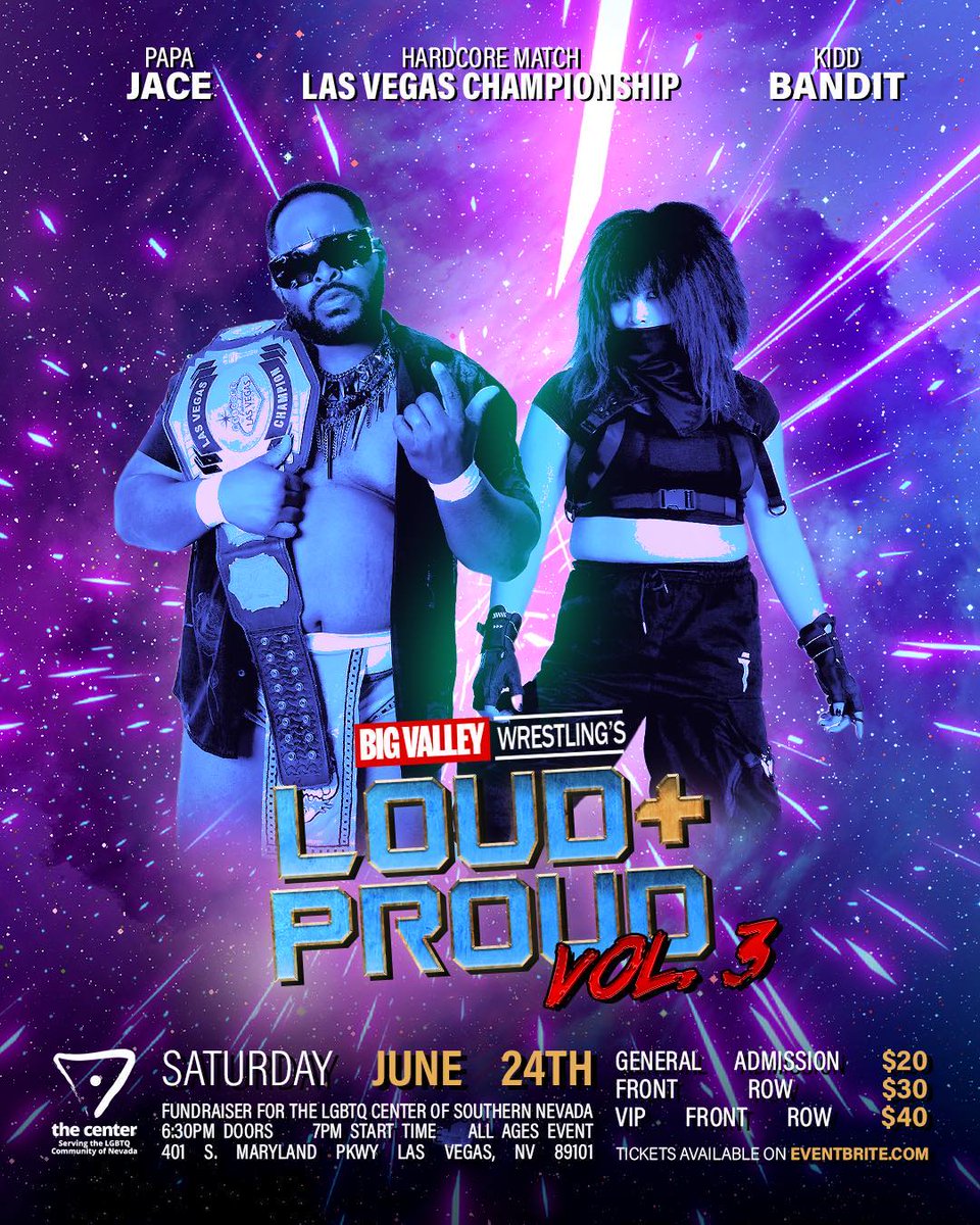 🏳️‍🌈🏆MAIN EVENT FOR LOUD & PROUD 🏆🏳️‍🌈 🚨HARDCORE MATCH FOR THE LV TITLE 🚨 @Come_4_Papa Vs. @kiddbanditpro Tix🎟️ eventbrite.com/e/big-valley-w… Send us a DM or email bigvalleywrestling@gmail.com for sponsorship inquiries.