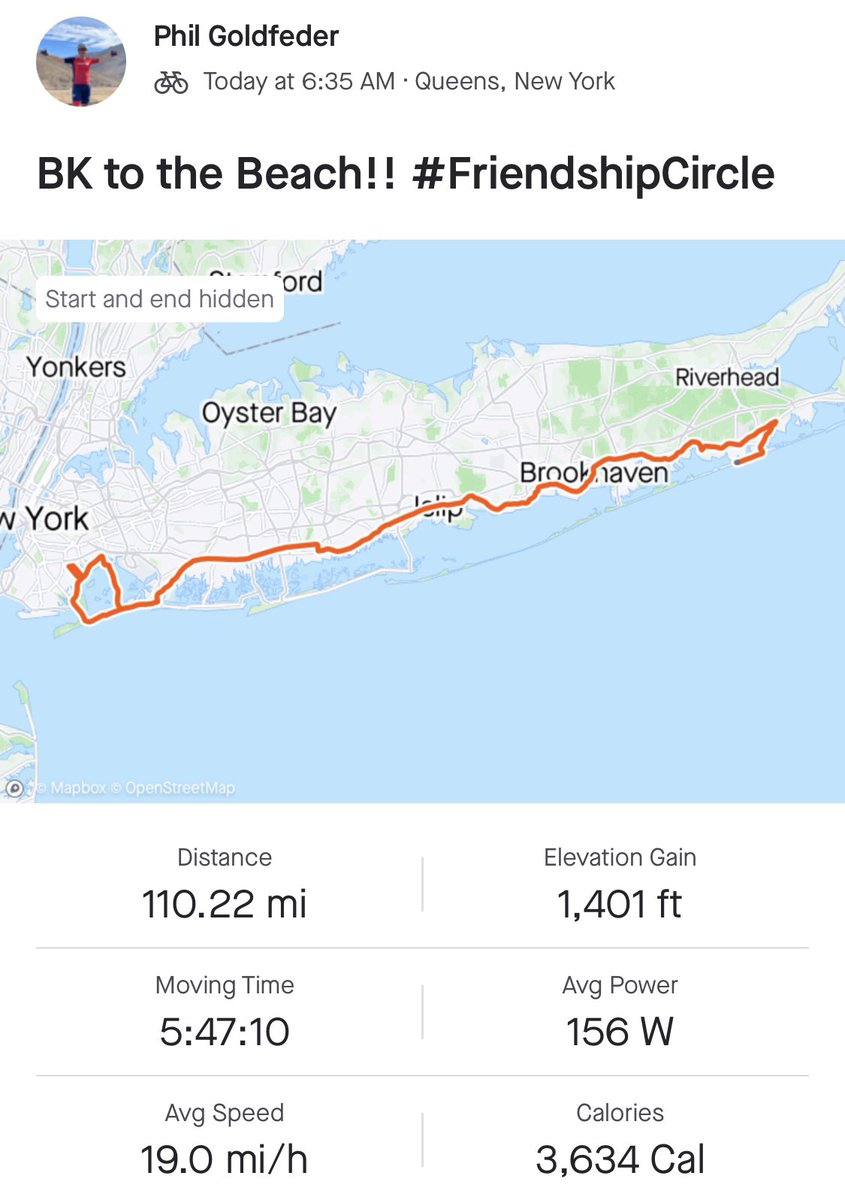 What did you do today! #110Miles #BikeToTheBeach #CyclingLife #FriendshipCircle #Queens #WestHamptonBeach