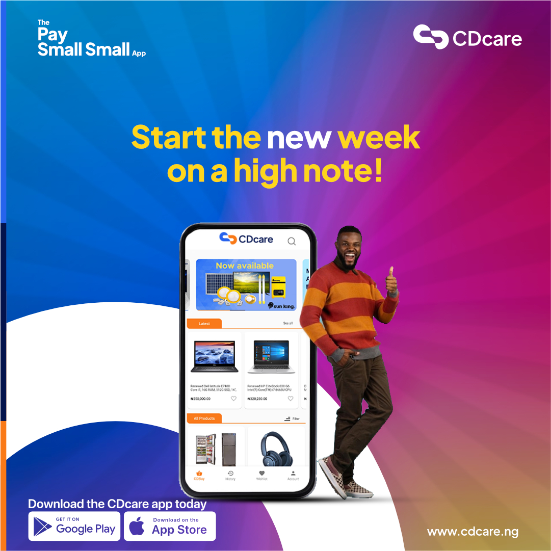 ✨ Start the new week on a high note! 💪 

Pay small small for your desired items with CDcare and pave the way for a future filled with convenience and affordability

Visit cdcare.app/SignUp to start today!

#paysmallsmall #zerointerest #normalmarketprice #nokoboadded