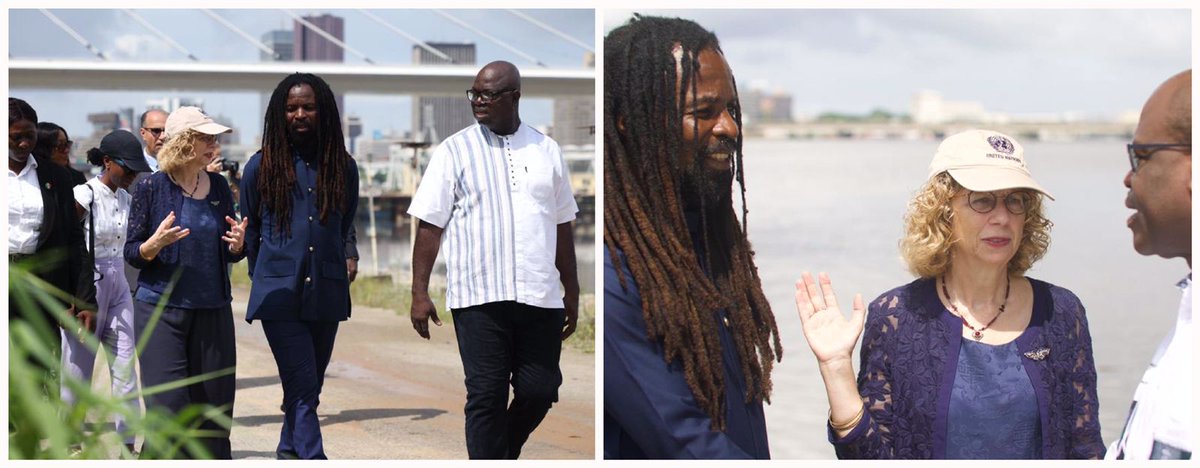 Inspired by Côte d’Ivoire’s commitment to #BeatPlasticPollution. Ahead of #WorldEnvironmentDay, I visited one of Abidjan lagoons to see scale of plastic pollution challenge & ongoing solutions. Grateful to @UNEP Goodwill Ambassador @RockyDawuni for joining & for strong support
