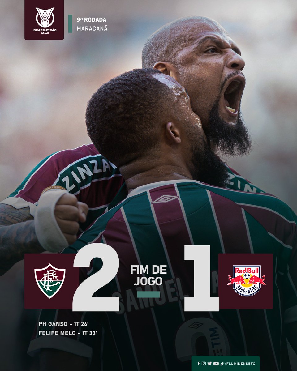 FluminenseFC's tweet image. VEEEEEEEEEEEEEEEEEEEENNCE O FLUMINENSE! Com gols de PH Ganso e Felipe Melo, Flu vence o RB Bragantino no Maraca e volta a subir na tabela do Brasileirão!

QUARTA-FEIRA É NO MONUMENTAL DE NUÑEZ PELA @LibertadoresBR! VAMOS, TRICOLOR!