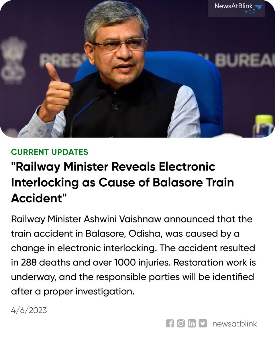 newsatblink's tweet image. #TrainAccident #BalasoreTragedy #ElectronicInterlocking #RailwaySafety

To know more about it refer “businessworld.in/article/-Elect…&quot;