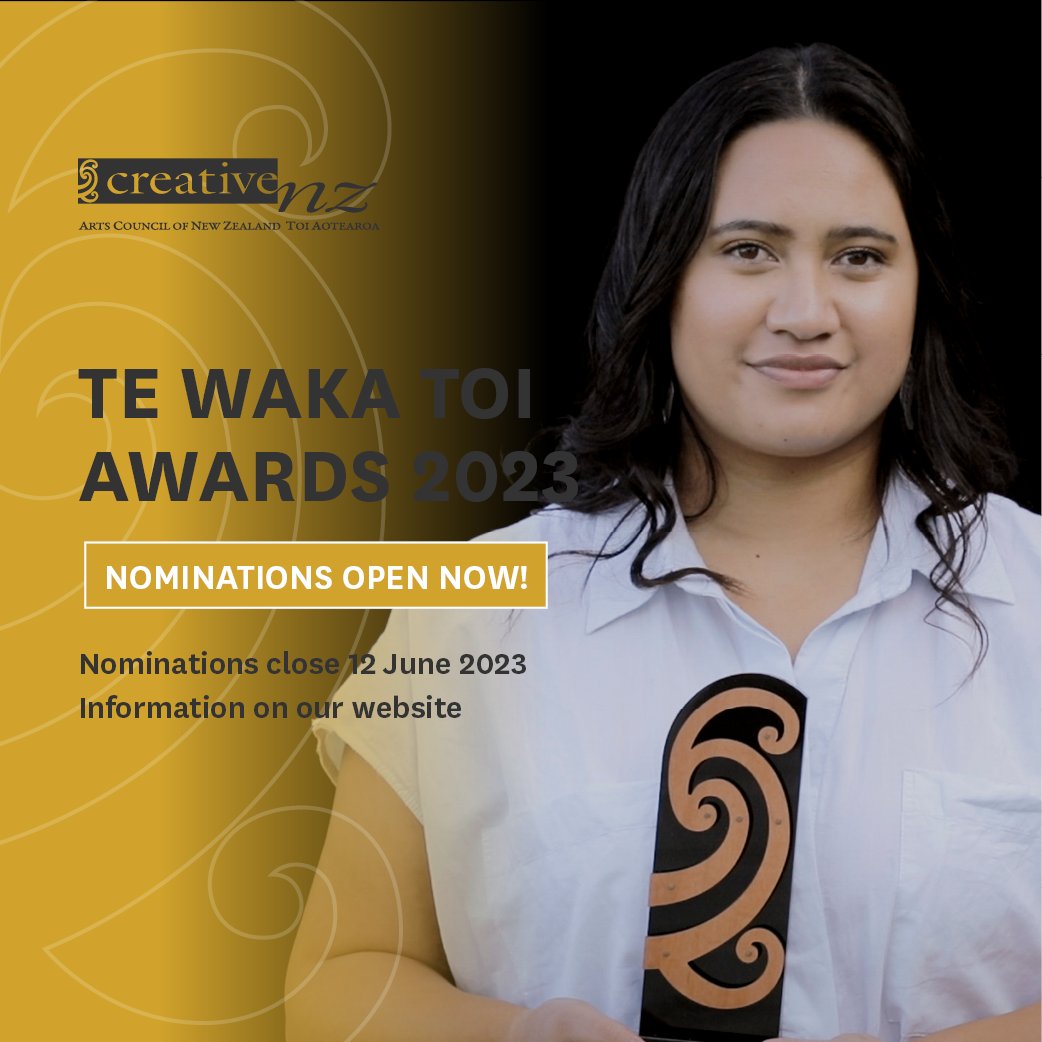 Nominations for the 2023 Te Waka Toi awards close next week (12 June), if you would like to nominate your friends and whānau you still have time! ow.ly/g78850Ozacq 📸: Ngāmako Rota, winner of ngā toi Ngā Manu Pīrere Award at Te Waka Toi Awards 2022.