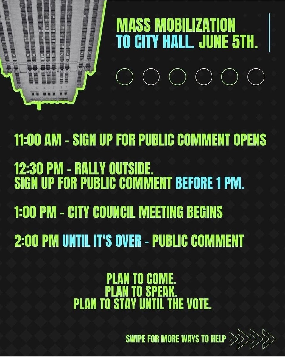 June 5th is the day - All Out to Stop Cop City. The Atl City Council is voting to give $67 million to the Atlanta Police Foundation to build Cop City. Let's fill the streets and city hall & let them know how we feel. City Hall is open tomorrow. #StopCopCity