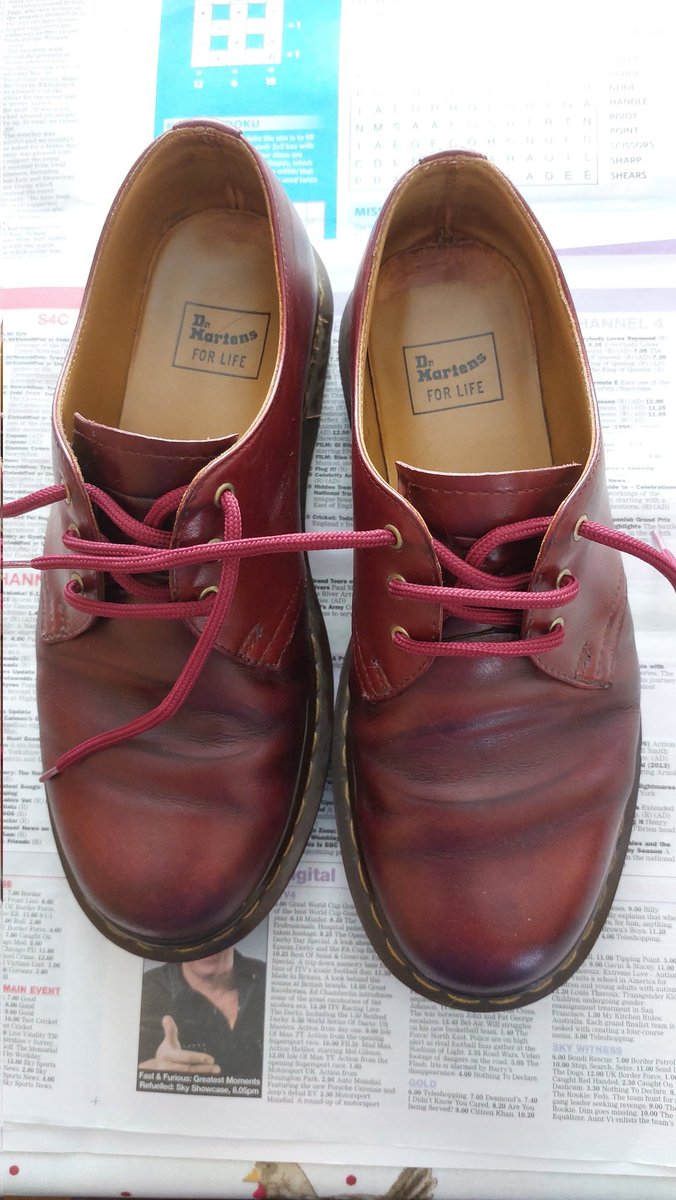 bosshog3155's tweet photo. Today has been a day of polishing my @drmartens shoes, with the added bonus of new new laces for the oxblood reds. https://t.co/K2BCUOOPgx
