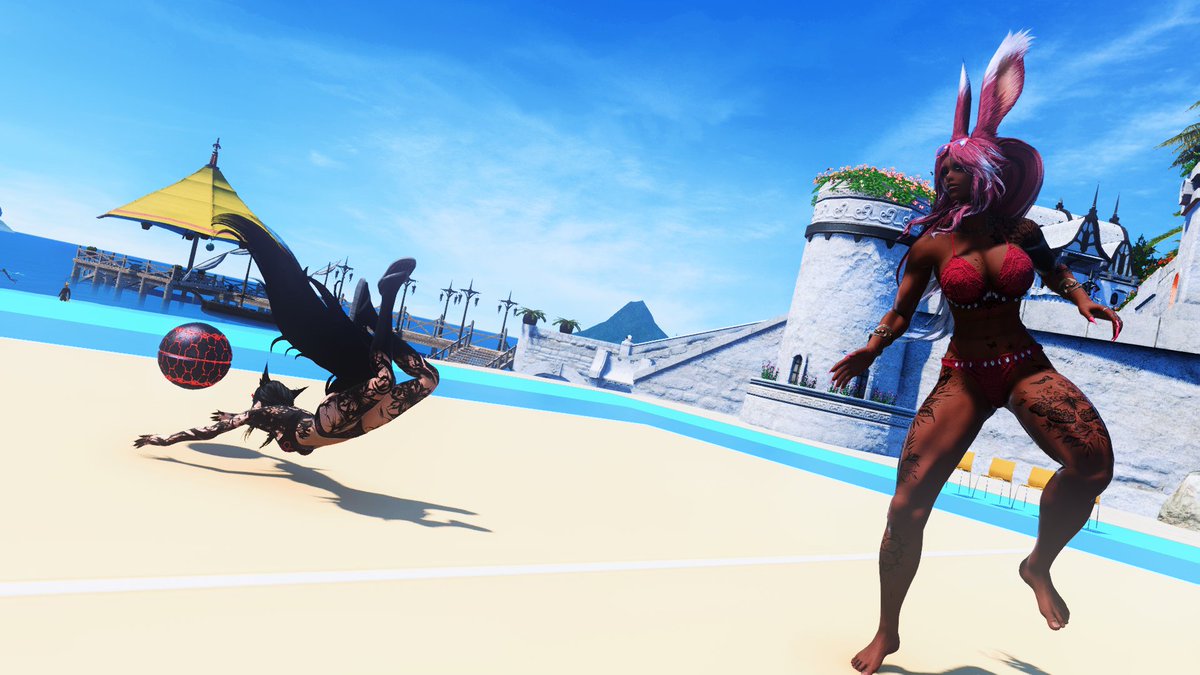 Rath_XIV's tweet photo. After the #MurderIncStudio art party we had a couples volleyball game! @Restlesscorpse and I vs. @Murder_Tramp13 and my fiancée Azena!
#FFXIVONLINE #FFXIVSCREENSHOTS #GPOSE #FFXIVCOUPLES https://t.co/WFtYMPwcFa
