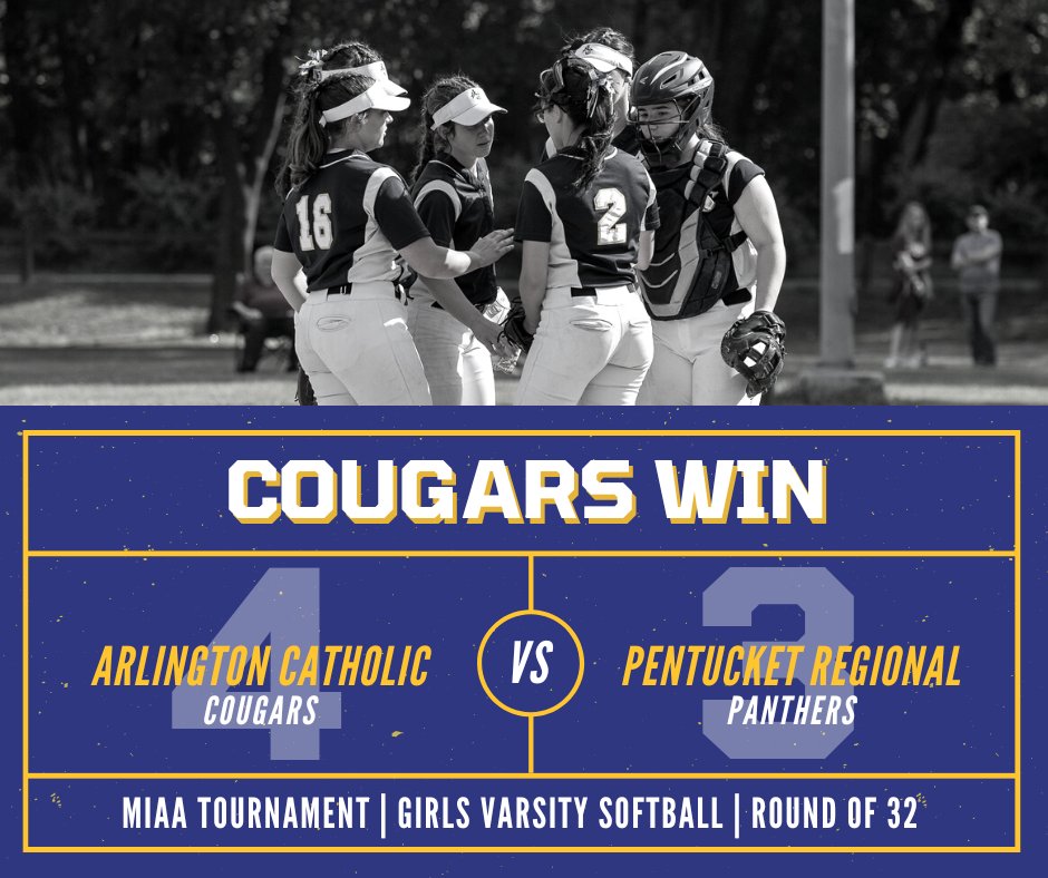 Arlington Catholic Cougars Athletics (@ac_athletics) on Twitter photo COUGARS WIN! The Girls Varsity Softball team came out on top against Pentucket Regional High School on Friday with a final score of 4-3.
Congratulations <a href="/acgvsb/">AC Softball</a>!! We'll be cheering you on in the next round. COUGARS WIN! The Girls Varsity Softball team came out on top against Pentucket Regional High School on Friday with a final score of 4-3.
Congratulations <a href="/acgvsb/">AC Softball</a>!! We'll be cheering you on in the next round.