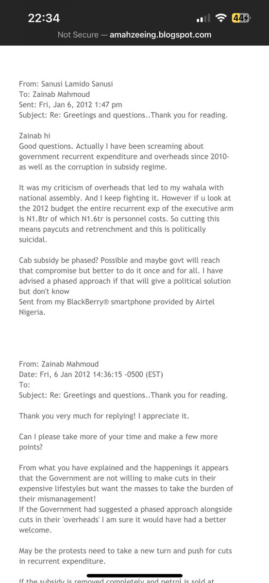 iNabmahmoud's tweet photo. Bringing back this conversation I had with SLS re: subsidy when he was CBN governor. I boldly sent him an email and he responded!

https://t.co/s92YHEUIaU https://t.co/u1bylAnDps