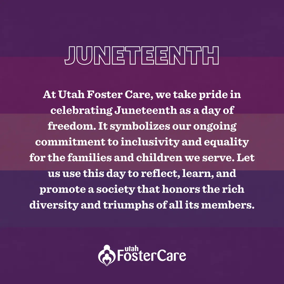 As a foster community, we have a unique role in celebrating and honoring Juneteenth and the freedom of Blacks in America. It is crucial to recognize the significance of race and to view children in foster care as their authentic selves. 

utahfostercare.org/blog/honoring-… 

#Juneteenth