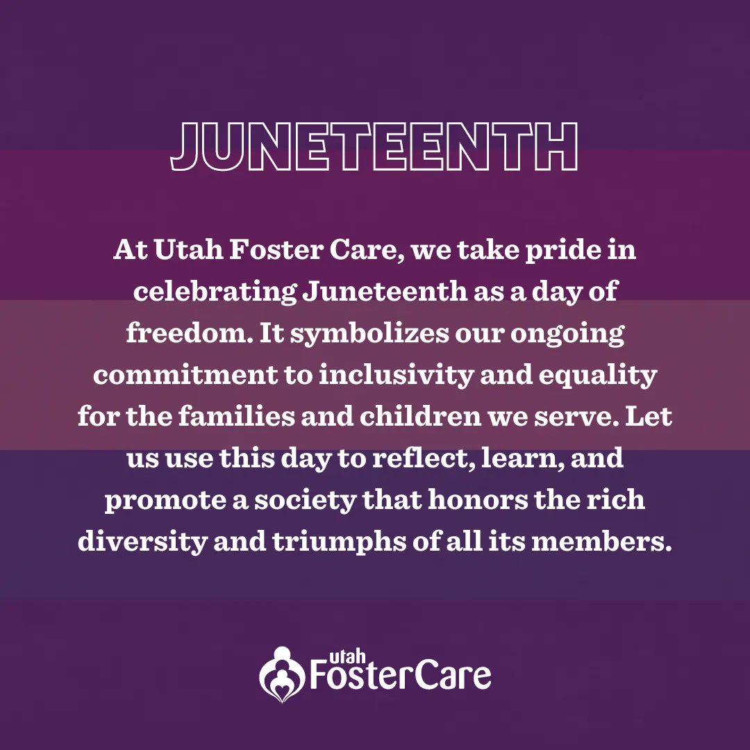 As a foster community, we have a unique role in celebrating and honoring Juneteenth and the freedom of Blacks in America. It is crucial to recognize the significance of race and to view children in foster care as their authentic selves. utahfostercare.org/blog/honoring-… #Juneteenth