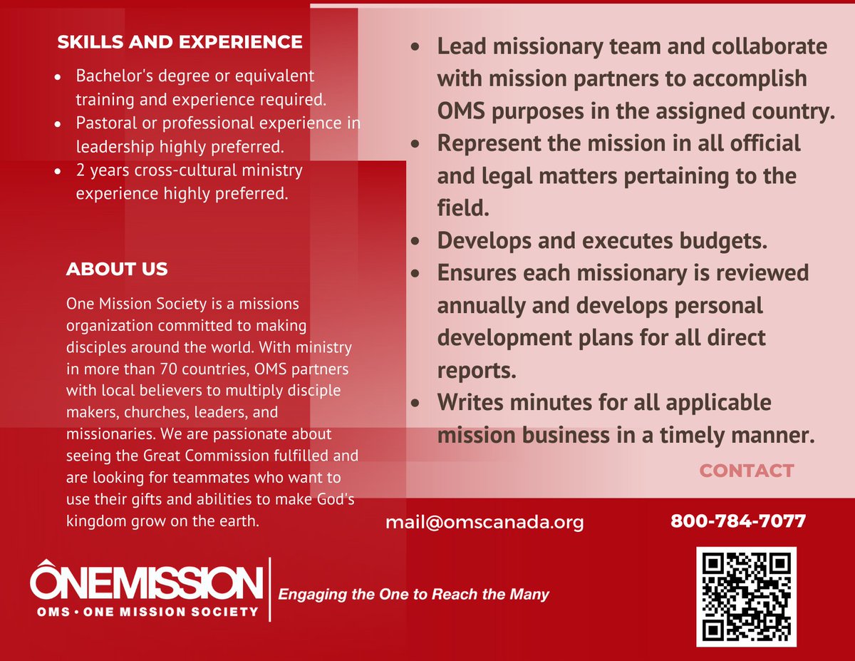 1MissionCanada's tweet photo. Field Directors are needed in Brazil, Colombia and Hungary.
There's never been a better time. Please share this need with your people.

https://t.co/2rnXGhVZP9 https://t.co/P6s82t6IMe