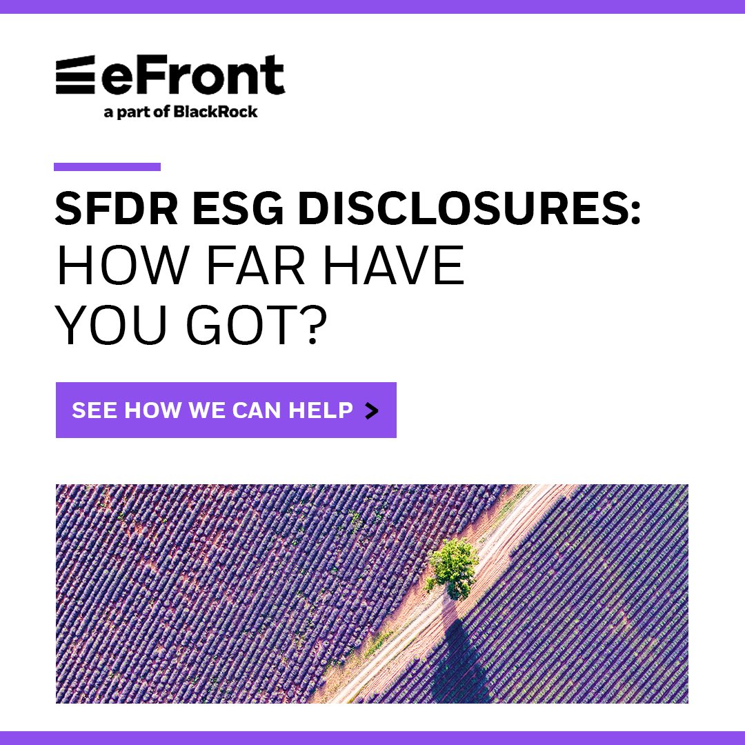 Ready for the June 30th #SFDR deadline? If you're facing challenges to meet demands, #eFront ESG Outreach can help. Our harmonized approach to #ESG data management helps effectively navigate the requirements of industry and investor frameworks. Learn more: bit.ly/3CrreZ4