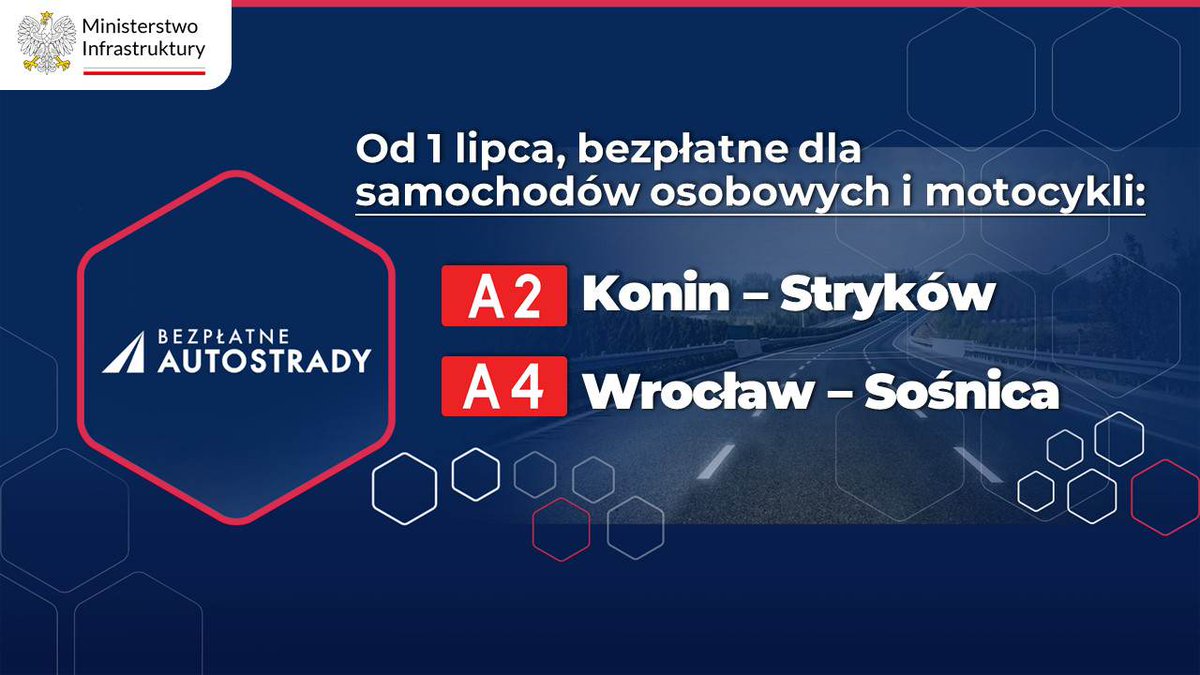pisorgpl's tweet photo. ✅ Zgodnie z zapowiedziami, które ogłoszono podczas #ProgramowyUL - od 1 lipca będą obowiązywać bezpłatne autostrady. 👇🛣🚗 https://t.co/pRaWWskfFY