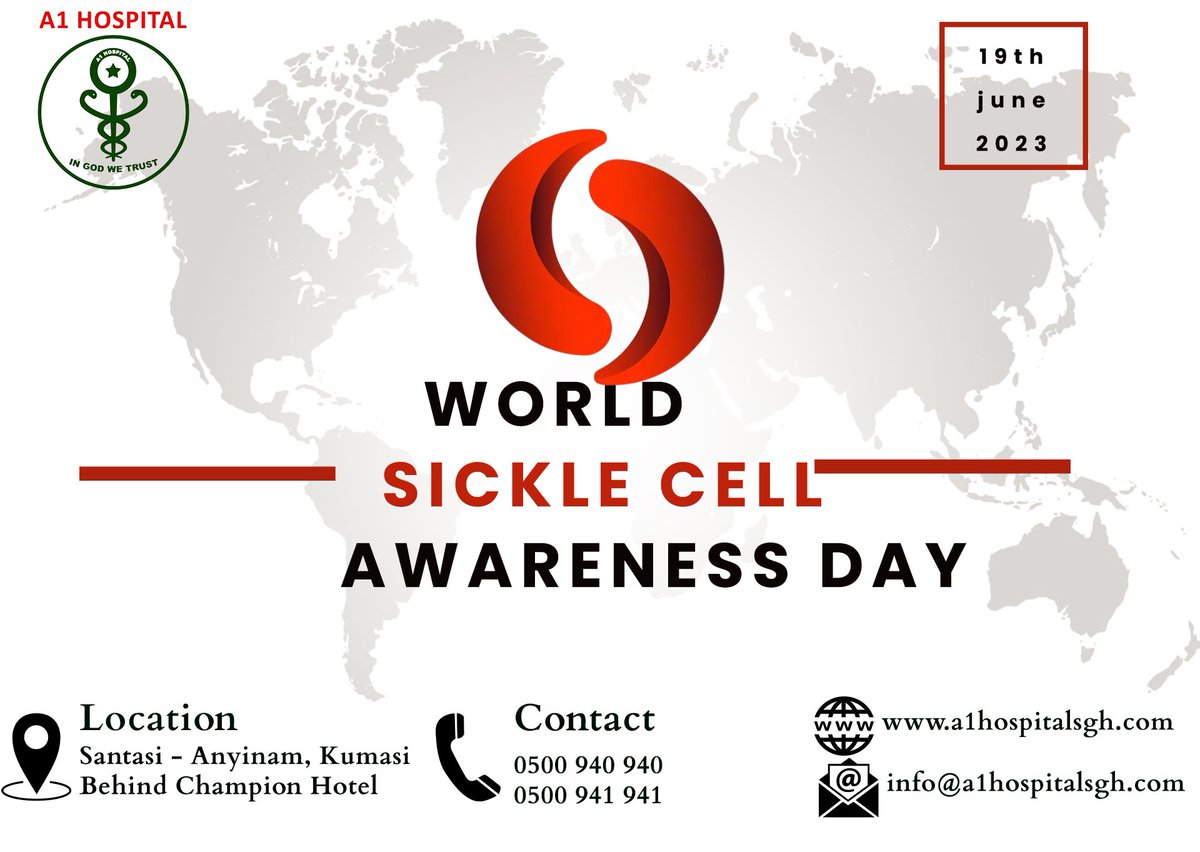 A1Hospital's tweet photo. @mohgovgh @_GHSofficial @di #SickleCell disease is an inherited blood disorder. In #SickleCellDisease, the red blood cells are stiff, sticky and form the shape of a sickle instead of being flexible and doughnut shaped. https://t.co/fP7nCVK3FJ