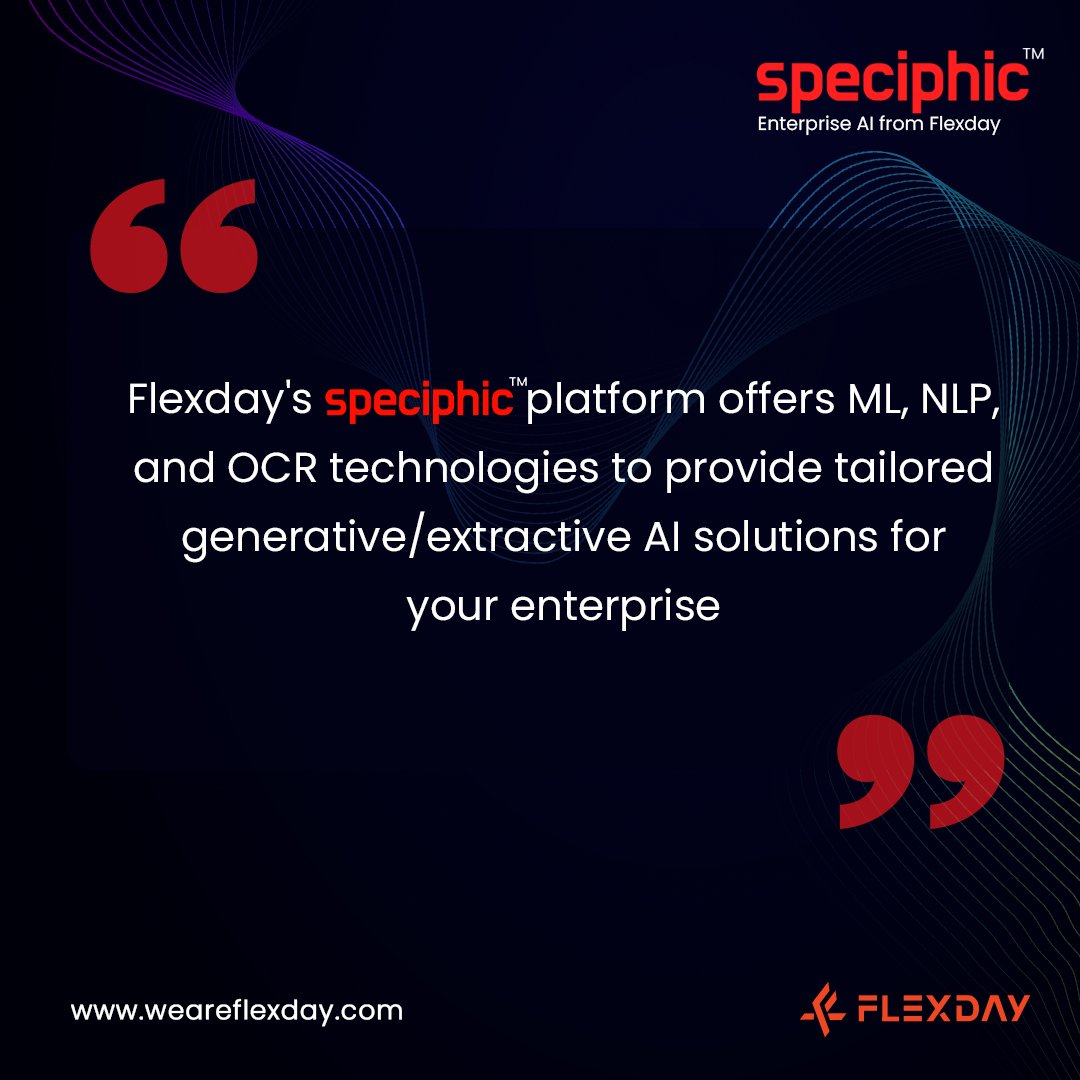 Our Speciphic Platform features extractive & generative NLP models, trained specifically for enterprise data.

We have models for various enterprise documents & scenarios, providing the source of information you need.

weareflexday.com

#enterpriseai #ai #nlp #weareflexday