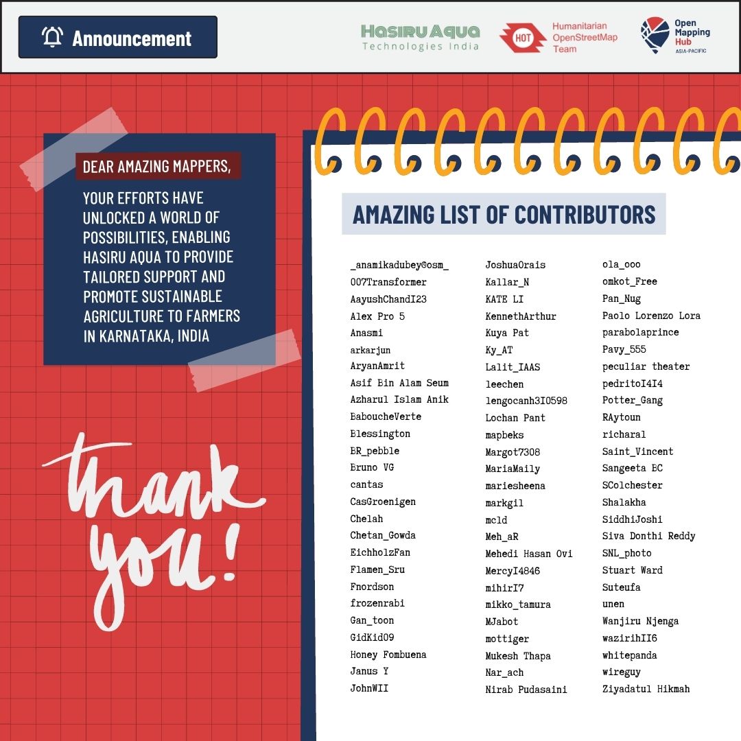 Open Mapping Hub Asia-Pacific (@openmapping_ap) on Twitter photo 🙌 A Big Thank You to all the Incredible Mappers! 🗺️ We are truly appreciative of your contributions to the Hasiru Aqua Pond Mapping Mission! Your efforts will support sustainable agriculture practices for inland fish farmers in Karnataka. <a href="/hasiruaqua/">HasiruAqua</a>
#OSM #mapforgood 🙌 A Big Thank You to all the Incredible Mappers! 🗺️ We are truly appreciative of your contributions to the Hasiru Aqua Pond Mapping Mission! Your efforts will support sustainable agriculture practices for inland fish farmers in Karnataka. <a href="/hasiruaqua/">HasiruAqua</a>
#OSM #mapforgood