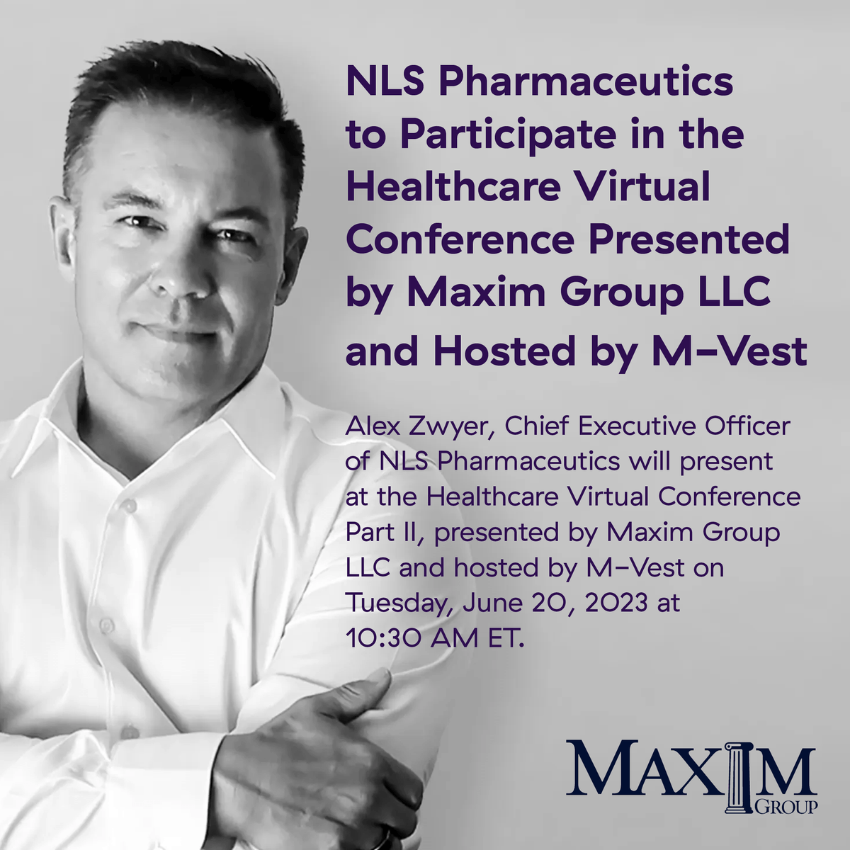 NLSPharma's tweet photo. NLS Pharmaceutics to Participate in the Healthcare Virtual Conference Presented by Maxim Group LLC and Hosted by M-Vest
Click here to reserve your seat: https://t.co/Jkw3IiNohu
#nlspharmaceutics #narcolepsy #cns #raredisease #MaximGroup $NLSP https://t.co/v1SEmKprNb
