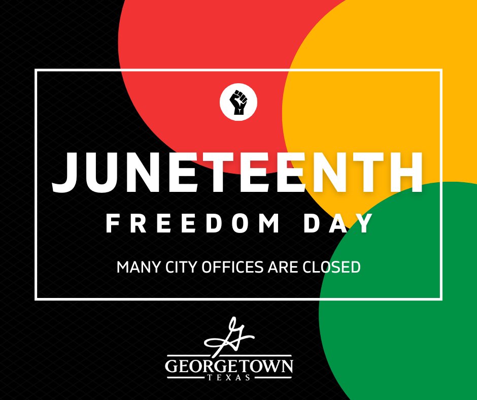 Today is #Juneteenth, marking the day on June 19, 1865, when Union soldiers landed at Galveston and reported that the Civil War was over and slavery had ended

🏊Many City offices + facilities are closed today: bit.ly/3IjY80V