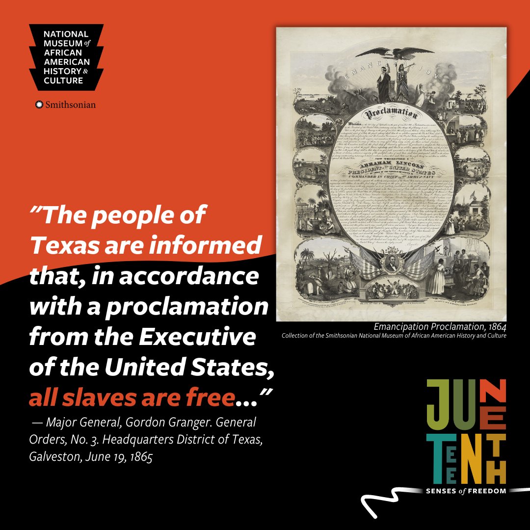 BrownBell_LLC's tweet photo. On June 19, 1865, Union troops arrived in Galveston, Texas with the news that the more than 250,000 enslaved Black people in the state were free. This day came to be known as #Juneteenth, now officially a federal holiday. Celebrate with @NMAAHC: https://t.co/uOixrCn12W https://t.co/o9zeAdF4I2