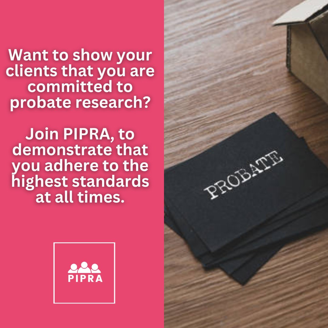 PIPRAOfficial's tweet photo. Displaying the PIPRA badge on your website demonstrates to your clients that you are committed to the probate research industry, and have their best interests at heart.

#probate #probateresearch #legal #probatelaw #solicitor #will #probatelawyer #estate https://t.co/nxr7dakhaY https://t.co/wjJWJyPn1i