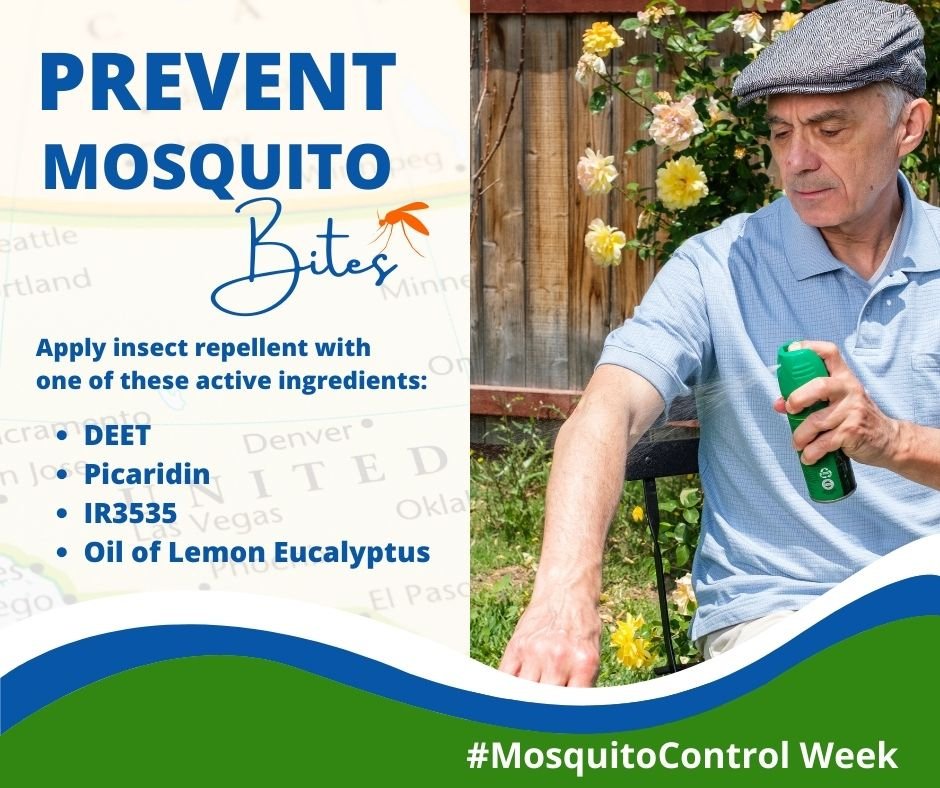 HCfightsthebite's tweet photo. One mosquito bite can cause West Nile virus which can lead to meningitis and even death.
Apply insect repellent containing one of these 4 ingredients with at least 15% of:
โ DEET
โ Picaridin
โ IR3535
โ Oil of Lemon Eucalyptus
#MosquitoControlWeek #MosquitoWeek #NMCAW2023 https://t.co/Z8zhAs7jRf