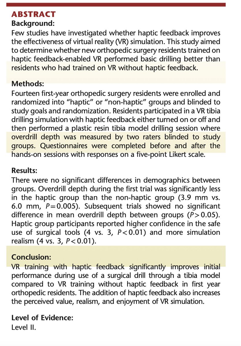 orthochick's tweet image. Preview: Haptics Matter for surgical trainees using virtual reality tools.  #orthotwitter @FundamentalVr @NYUARResearch @nyulangoneortho