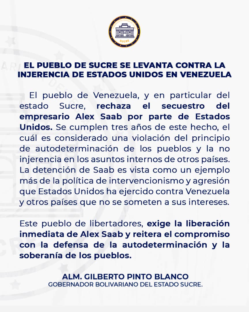 A #3AñosDeSecuestro de nuestro Diplomático Alex Saab, seguimos exigiendo su libertad. #SucreEnVictoria1X10