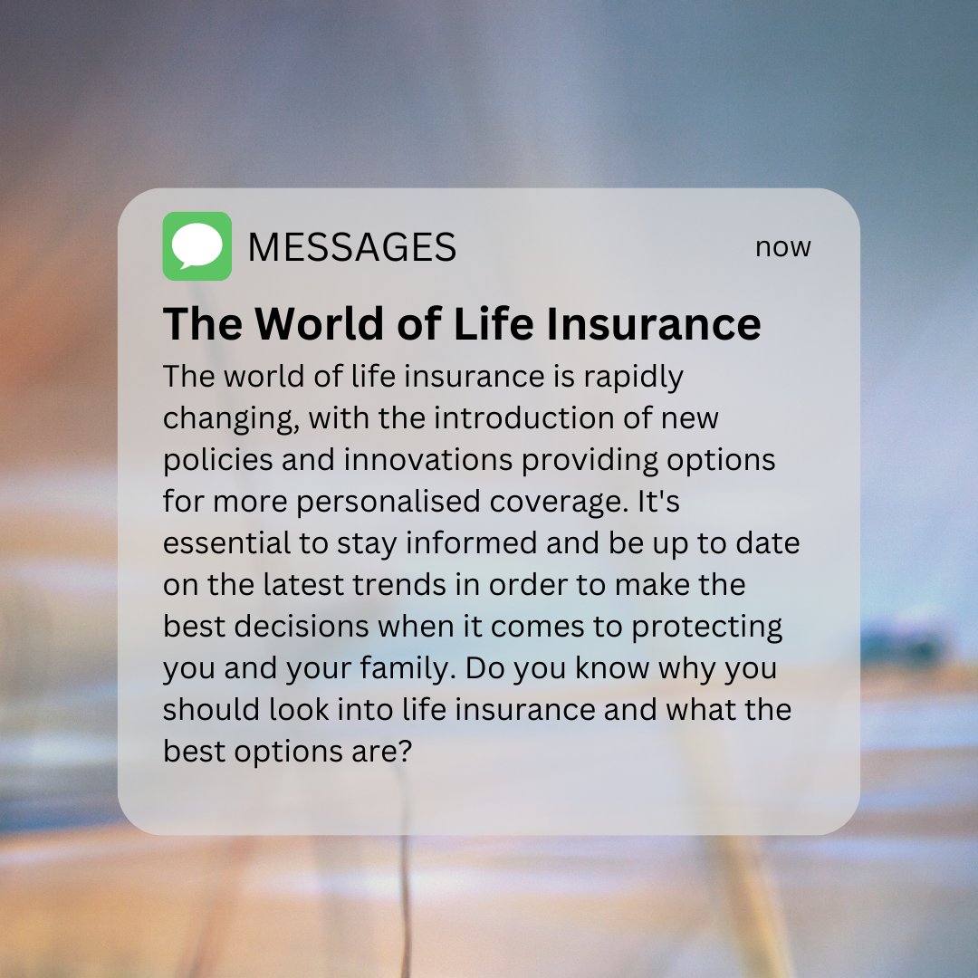 The World of Life Insurance....

#ShareYourThoughts

#LetsGoCover #ProtectingWhatsImportant #AffordableCover #ProtectYourFuture #FinancialSecurity #PeaceofMind #FinancialFuture #LifeInsuranceSolutions