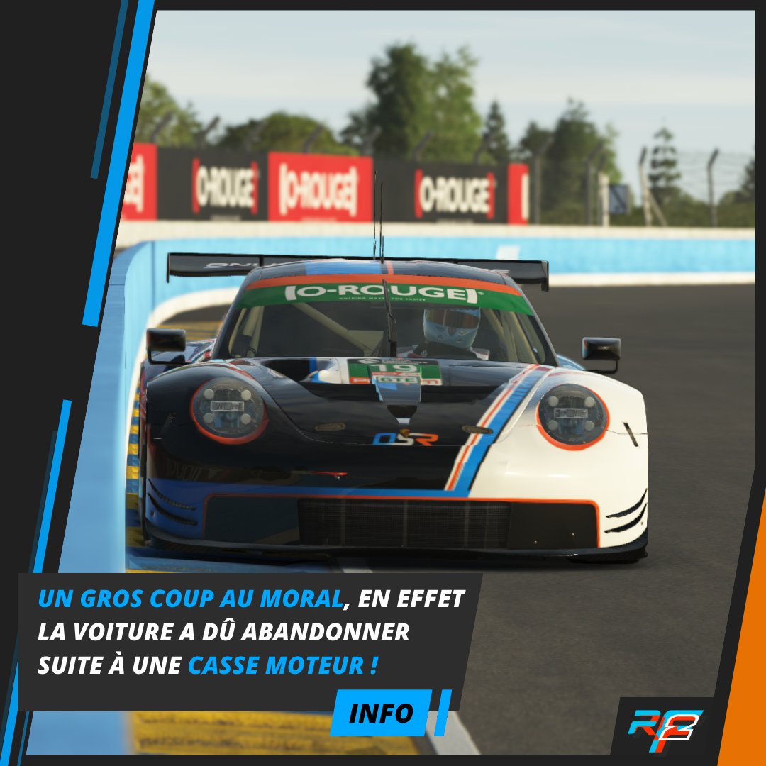 Malheureusement c'est le moral qui a pris un gros coup lors de ce weekend, en effet après un peu plus de 6h, à l'arrivé au virage d'Indianapolis, le pilote n'a pas réussi à freiner la voiture suffisamment, l'envoyant directement dans le mur et résultant d'une casse moteur.