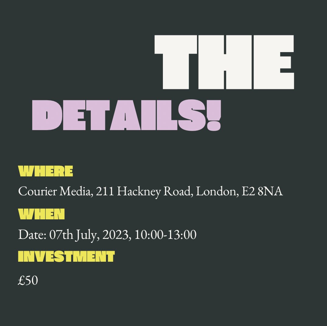 πΈπππ©ππππ£π ππ¦ππ (@alexandra_lunn) on Twitter photo This oneβoff event will be hosted atΒ <a href="/couriermedia/">Courier</a>Β on 7th July. You'll walk away with all the tools you need to create a strong brand identity, a supportive network who are on a similar journey as you are, and the feeling of wanting to make things happen.
eventbrite.co.uk/e/a-workshop-tβ¦ This oneβoff event will be hosted atΒ <a href="/couriermedia/">Courier</a>Β on 7th July. You'll walk away with all the tools you need to create a strong brand identity, a supportive network who are on a similar journey as you are, and the feeling of wanting to make things happen.
eventbrite.co.uk/e/a-workshop-tβ¦