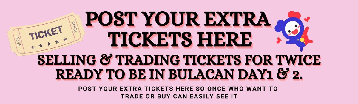 twice_ph's tweet image. Got extra tickets you want to sell or looking for a trade?
Reply here so that ONCE who want to buy or trade can see it. 

Please mark your tweet as sold if the tickets have been sold or traded.  Thank you!

*Please continue to stay vigilant when buying tickets. Make sure it is…