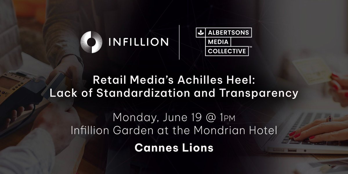 I cannot wait to join the powerhouse Kristi Argyilan of @AlbertsonsCos for a special conversation on how we can better the #retailmedia industry through network standardization.
Be sure to join us at #InfillionAtCannes: bit.ly/3p3cz3n
#CannesLions2023 #FutureofRetail