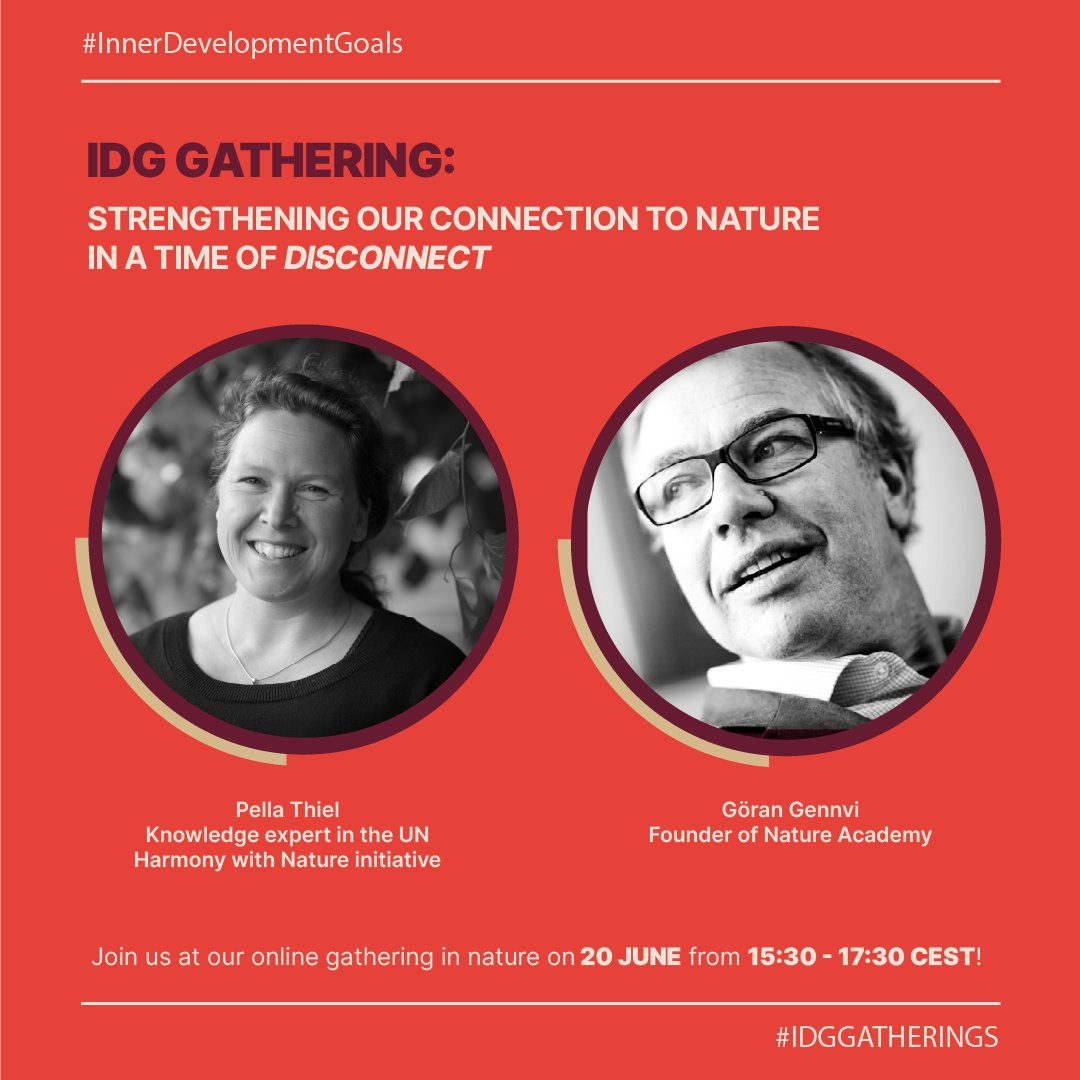 Inner Development Goals (@innergoals) on Twitter photo Join us for a unique IDG Gathering: Strengthening Our Connection to Nature in a Time of Disconnect. Experience a joint nature connection exercise๐ค, engaging discussions, and reflections on the importance of human-nature connection.ย
Get your tickets๐๏ธย : โฆune-20-idgs-gathering.confetti.events Join us for a unique IDG Gathering: Strengthening Our Connection to Nature in a Time of Disconnect. Experience a joint nature connection exercise๐ค, engaging discussions, and reflections on the importance of human-nature connection.ย
Get your tickets๐๏ธย : โฆune-20-idgs-gathering.confetti.events