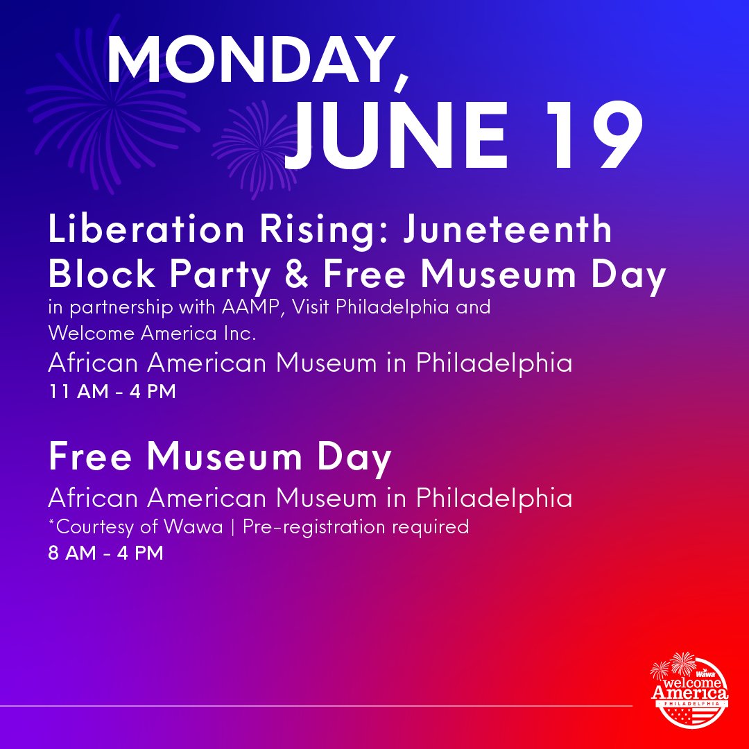 We've dreamed of saying this all year: #July4thPhilly 2023 starts TODAY! 🤗

Come down and #CelebrateWithUs at Liberation Rising: #Juneteenth Block Party & Free Museum Day in partnership with @aampmuseum and @visitphilly. 

Monday never looked so good ➡️ bit.ly/3qb2sJZ